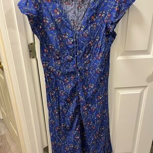 LOFT Blue Ruched Wrap Midi Dress